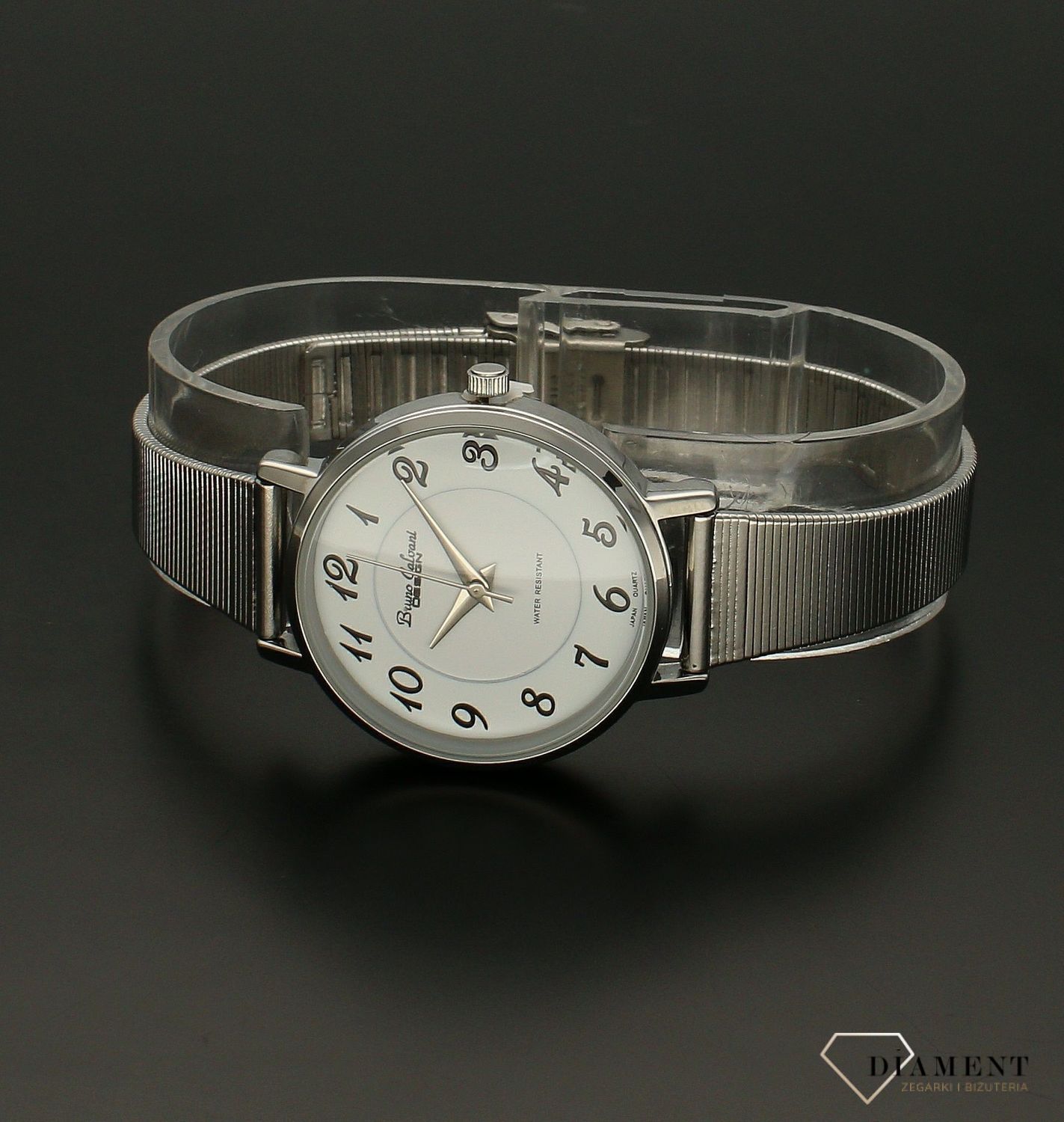 Zegarek damski na bransolecie Bruno Calvani BC3478 SILVER.  Mechanizm japoński mieści się w okrągłej, pozłacanej, wytrzymałej kopercie. Koperta wykonana z ALLOY’u, czyli bardzo popularnego stopu metali na bazie mosiądzu (3).jpg